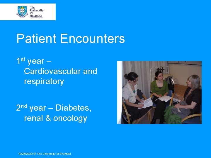 Patient Encounters 1 st year – Cardiovascular and respiratory 2 nd year – Diabetes,