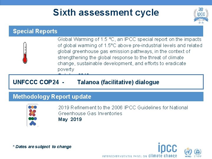 Sixth assessment cycle Special Reports Global Warming of 1. 5 °C, an IPCC special