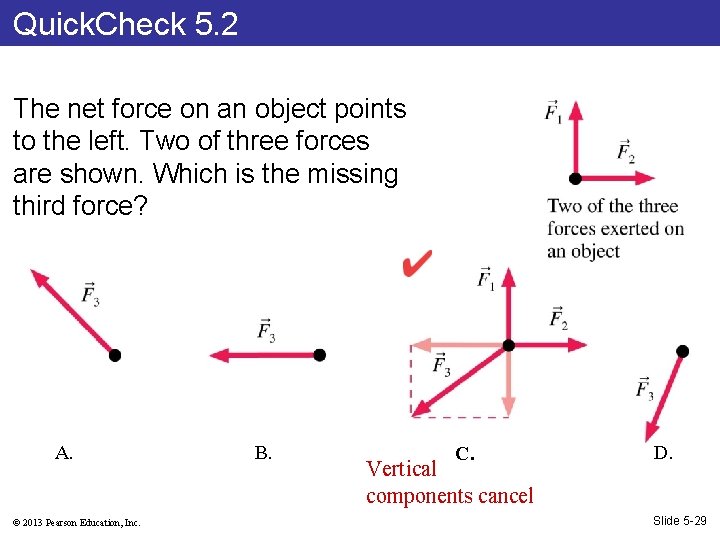 Quick. Check 5. 2 The net force on an object points to the left.