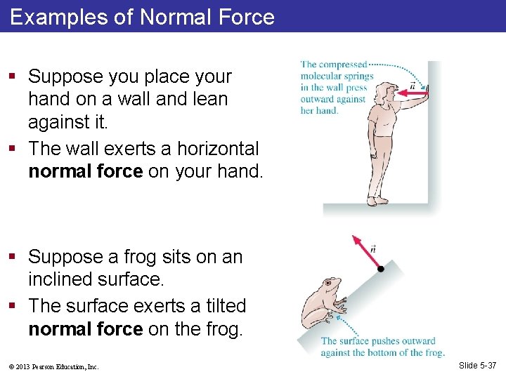 Examples of Normal Force § Suppose you place your hand on a wall and