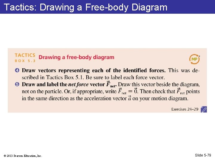 Tactics: Drawing a Free-body Diagram © 2013 Pearson Education, Inc. Slide 5 -79 