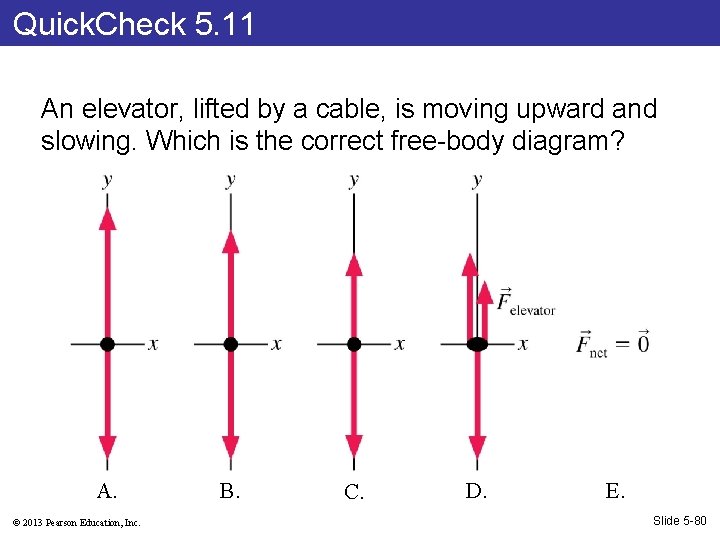 Quick. Check 5. 11 An elevator, lifted by a cable, is moving upward and