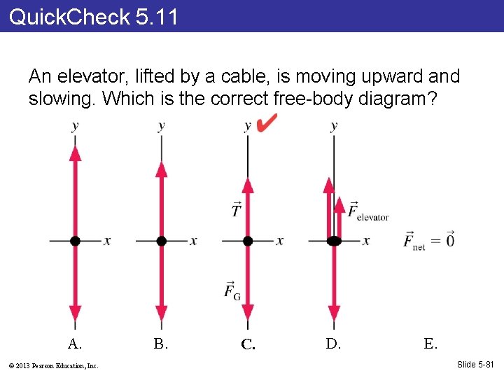 Quick. Check 5. 11 An elevator, lifted by a cable, is moving upward and