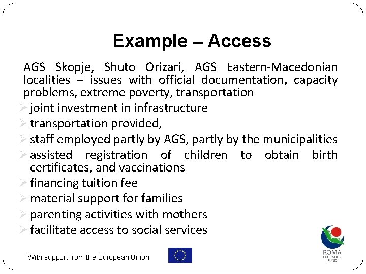 Example – Access AGS Skopje, Shuto Orizari, AGS Eastern-Macedonian localities – issues with official