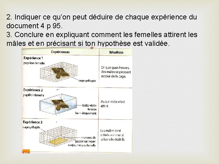 2. Indiquer ce qu’on peut déduire de chaque expérience du document 4 p 95.