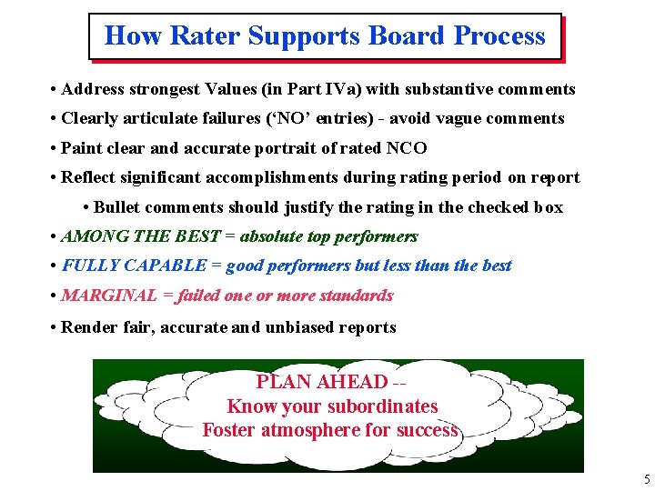 How Rater Supports Board Process • Address strongest Values (in Part IVa) with substantive