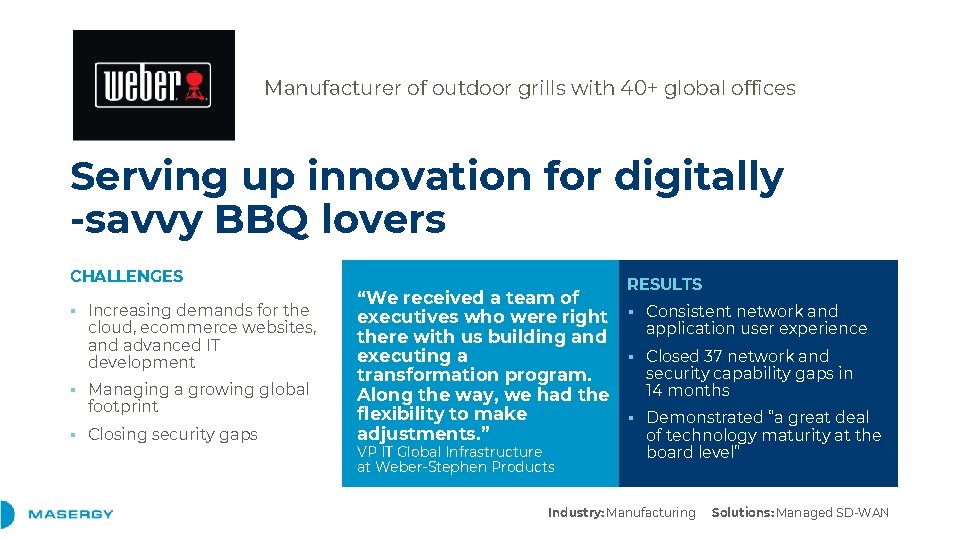 Manufacturer of outdoor grills with 40+ global offices Serving up innovation for digitally -savvy