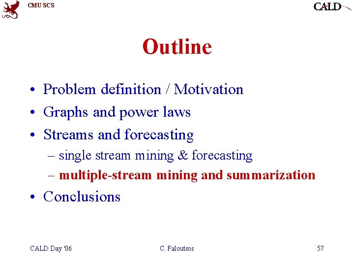 CMU SCS Outline • Problem definition / Motivation • Graphs and power laws • CMU SCS Outline • Problem definition / Motivation • Graphs and power laws •