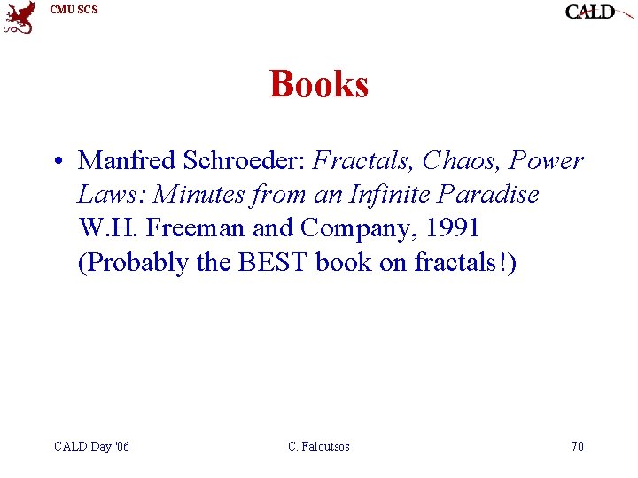 CMU SCS Books • Manfred Schroeder: Fractals, Chaos, Power Laws: Minutes from an Infinite CMU SCS Books • Manfred Schroeder: Fractals, Chaos, Power Laws: Minutes from an Infinite