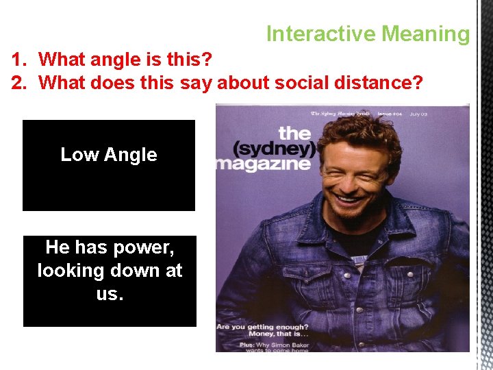 Interactive Meaning 1. What angle is this? 2. What does this say about social