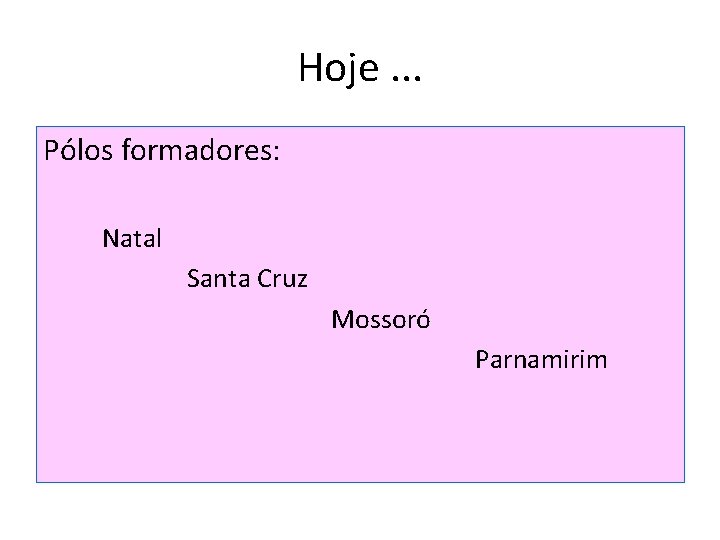 Hoje. . . Pólos formadores: Natal Santa Cruz Mossoró Parnamirim 