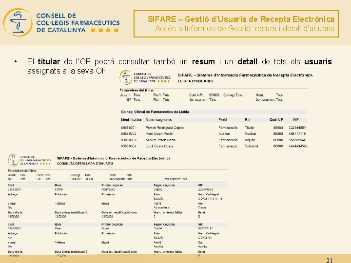 SIFARE – Gestió d’Usuaris de Recepta Electrònica Accés a Informes de Gestió: resum i