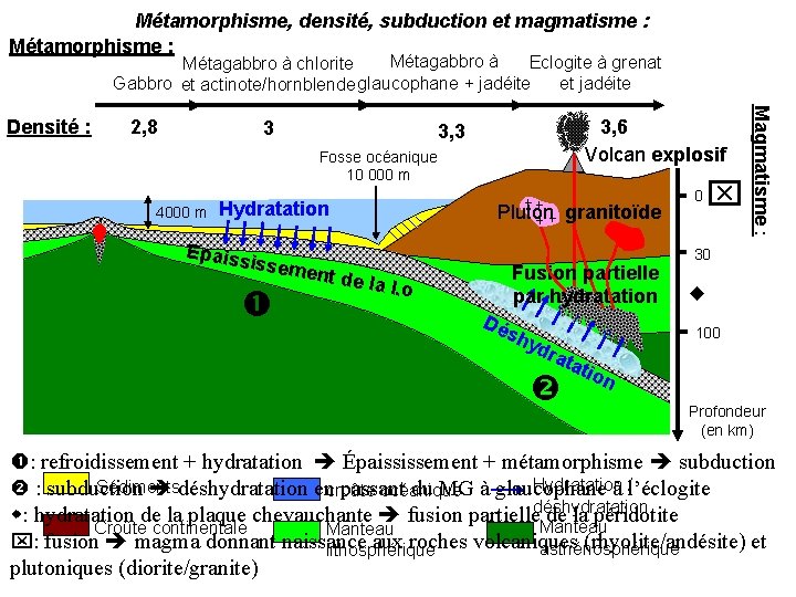 Métamorphisme, densité, subduction et magmatisme : Métamorphisme : Métagabbro à Eclogite à grenat Métagabbro