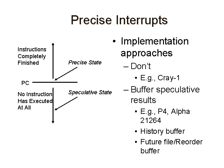 Precise Interrupts Instructions Completely Finished • Implementation approaches Precise State • E. g. ,