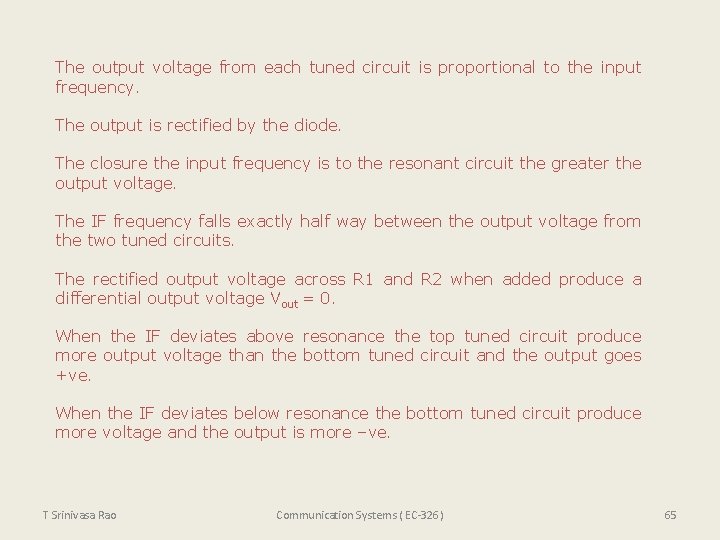 The output voltage from each tuned circuit is proportional to the input frequency. The