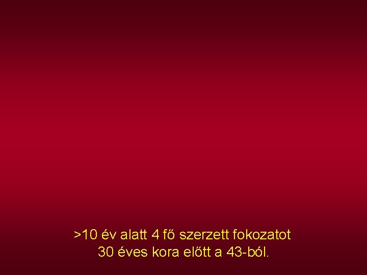 >10 év alatt 4 fő szerzett fokozatot 30 éves kora előtt a 43 -ból.