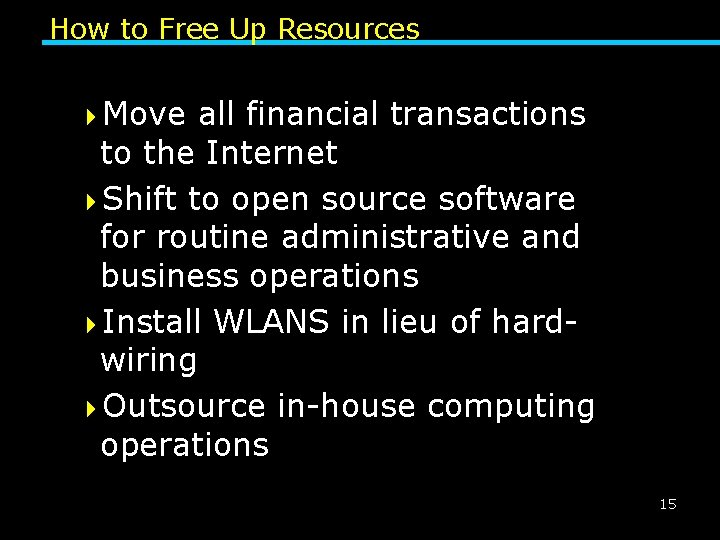 How to Free Up Resources 4 Move all financial transactions to the Internet 4