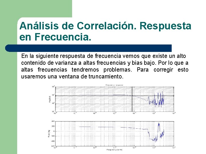 Análisis de Correlación. Respuesta en Frecuencia. En la siguiente respuesta de frecuencia vemos que