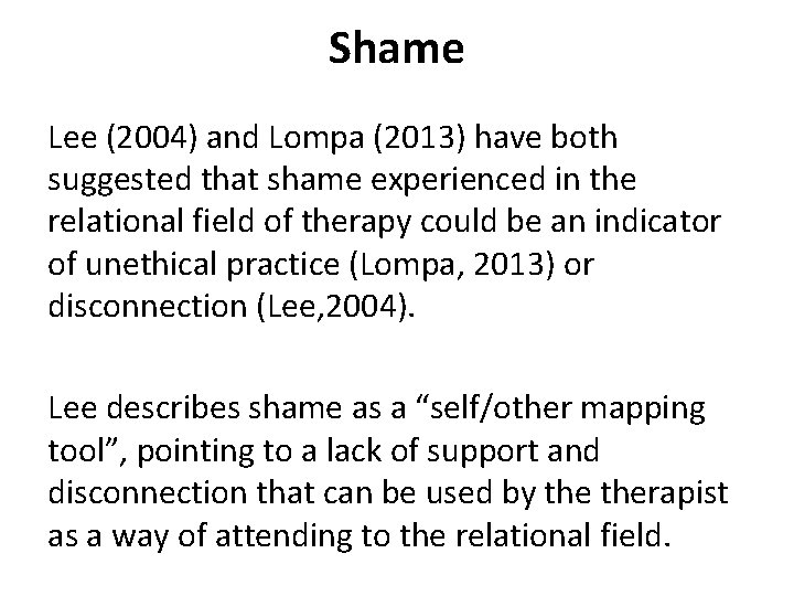 Shame Lee (2004) and Lompa (2013) have both suggested that shame experienced in the