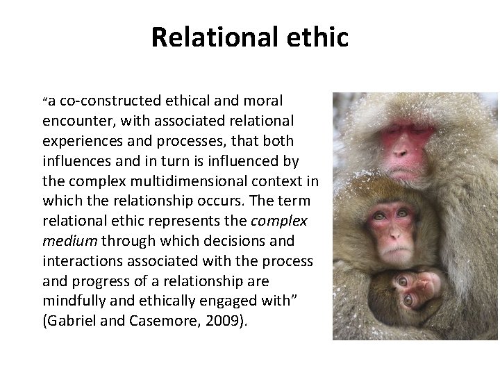 Relational ethic “a co-constructed ethical and moral encounter, with associated relational experiences and processes,