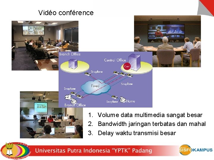 Vidéo conférence 1. Volume data multimedia sangat besar 2. Bandwidth jaringan terbatas dan mahal