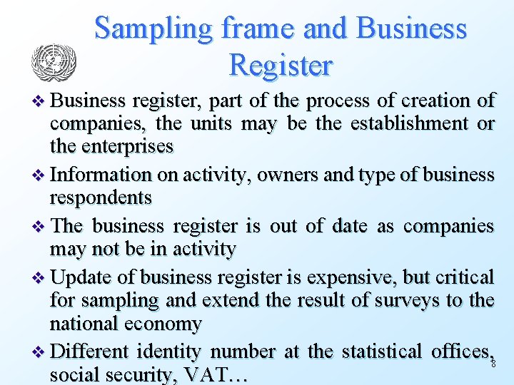 Sampling frame and Business Register v Business register, part of the process of creation