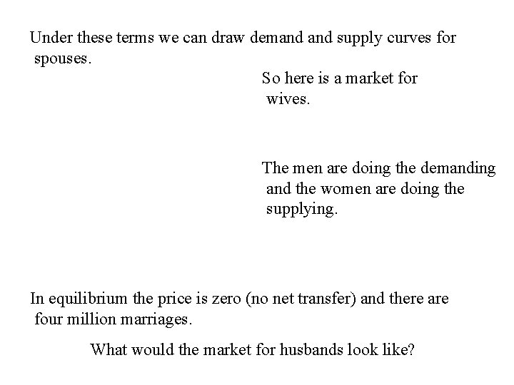 Under these terms we can draw demand supply curves for spouses. So here is