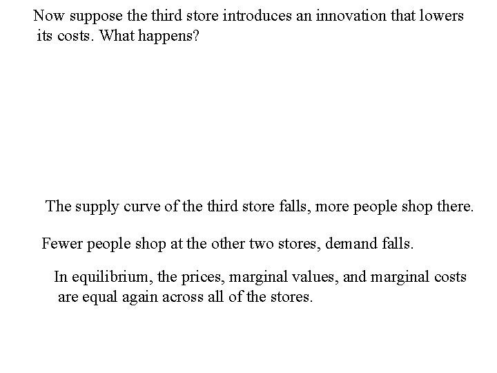Now suppose third store introduces an innovation that lowers its costs. What happens? The