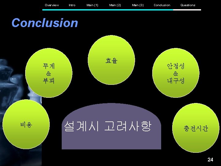 Overview Intro Main (1) Main (2) Main (3) Conclusion Questions Conclusion 무게 & 부피