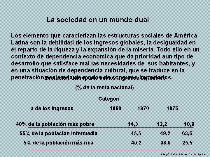 La sociedad en un mundo dual Los elemento que caracterizan las estructuras sociales de