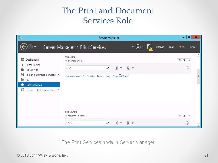 The Print and Document Services Role The Print Services node in Server Manager ©