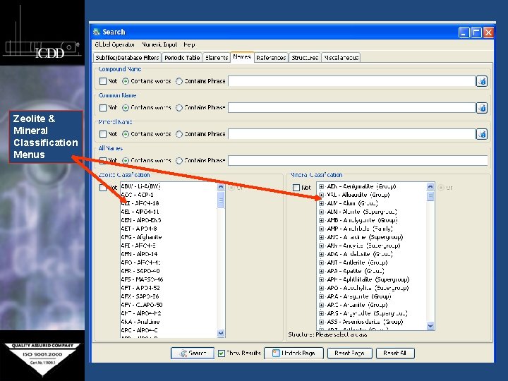 Zeolite & Mineral Classification Menus 