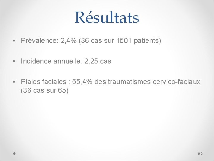Résultats • Prévalence: 2, 4% (36 cas sur 1501 patients) • Incidence annuelle: 2,