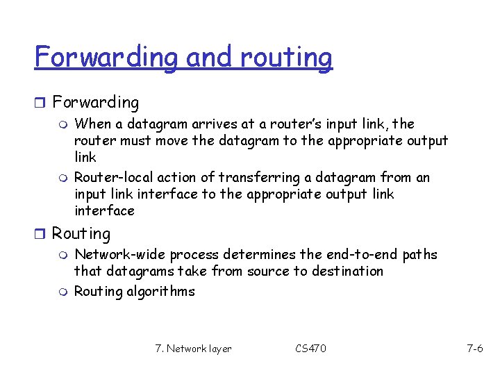 Forwarding and routing r Forwarding m When a datagram arrives at a router’s input Forwarding and routing r Forwarding m When a datagram arrives at a router’s input