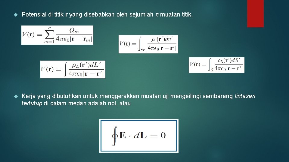  Potensial di titik r yang disebabkan oleh sejumlah n muatan titik, Kerja yang