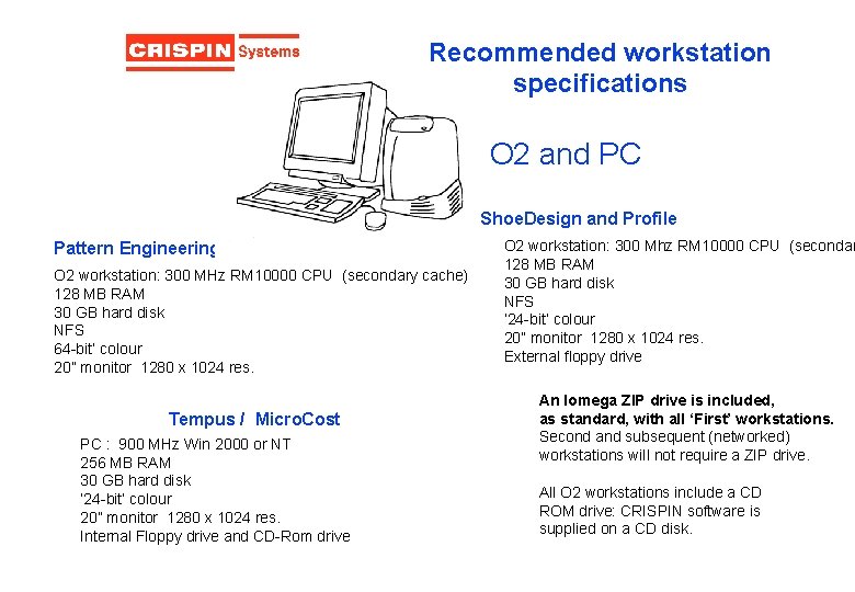 Recommended workstation specifications O 2 and PC Shoe. Design and Profile Pattern Engineering /
