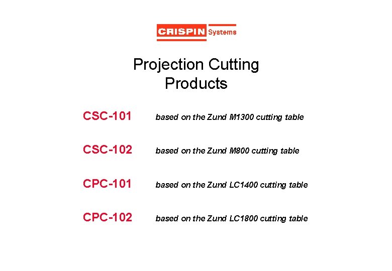 Projection Cutting Products CSC-101 based on the Zund M 1300 cutting table CSC-102 based