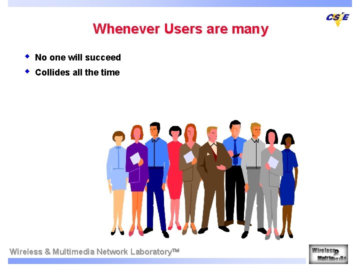 Whenever Users are many w w No one will succeed Collides all the time