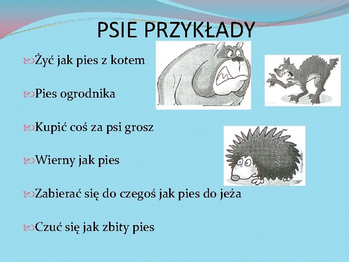 PSIE PRZYKŁADY Żyć jak pies z kotem Pies ogrodnika Kupić coś za psi grosz