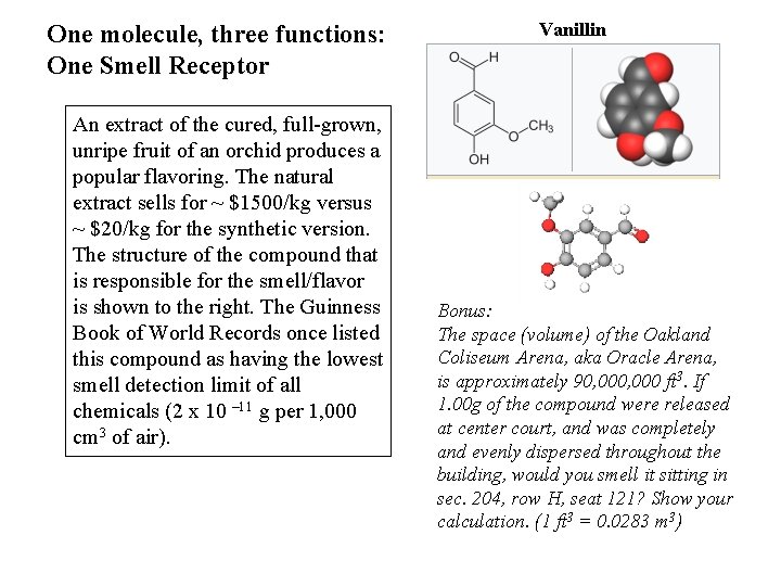 One molecule, three functions: One Smell Receptor An extract of the cured, full-grown, unripe One molecule, three functions: One Smell Receptor An extract of the cured, full-grown, unripe
