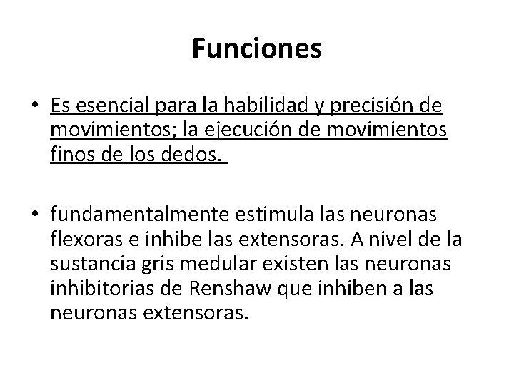 Funciones • Es esencial para la habilidad y precisión de movimientos; la ejecución de