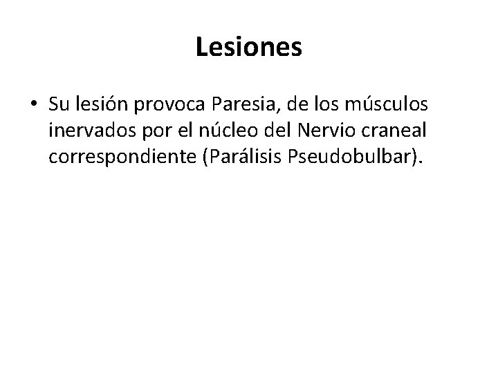 Lesiones • Su lesión provoca Paresia, de los músculos inervados por el núcleo del