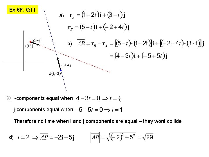 Ex 6 F, Q 11 a) b) c) i-components equal when j-components equal when