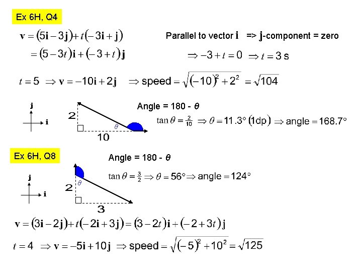 Ex 6 H, Q 4 Parallel to vector i => j-component = zero Angle