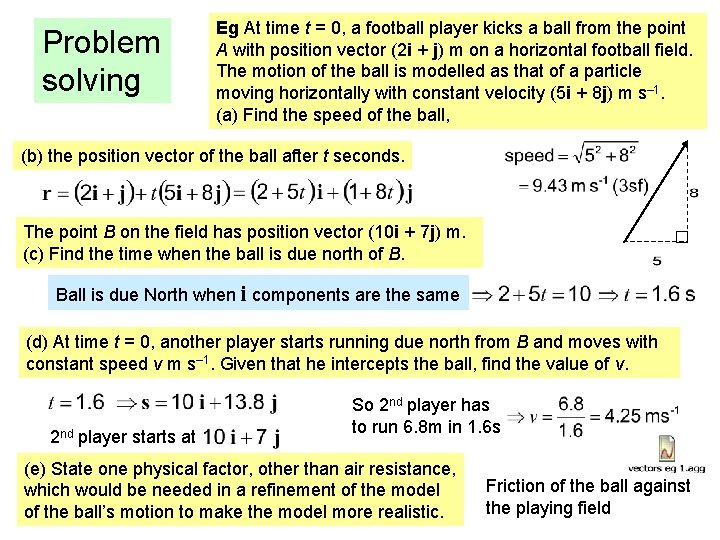 Problem solving Eg At time t = 0, a football player kicks a ball