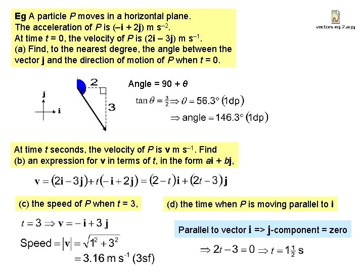 Eg A particle P moves in a horizontal plane. The acceleration of P is