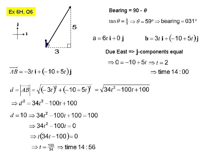 Bearing = 90 - θ Ex 6 H, Q 6 θ Due East =>