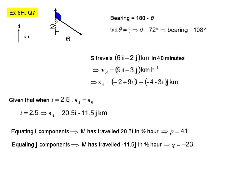 Ex 6 H, Q 7 θ Bearing = 180 - θ S travels in