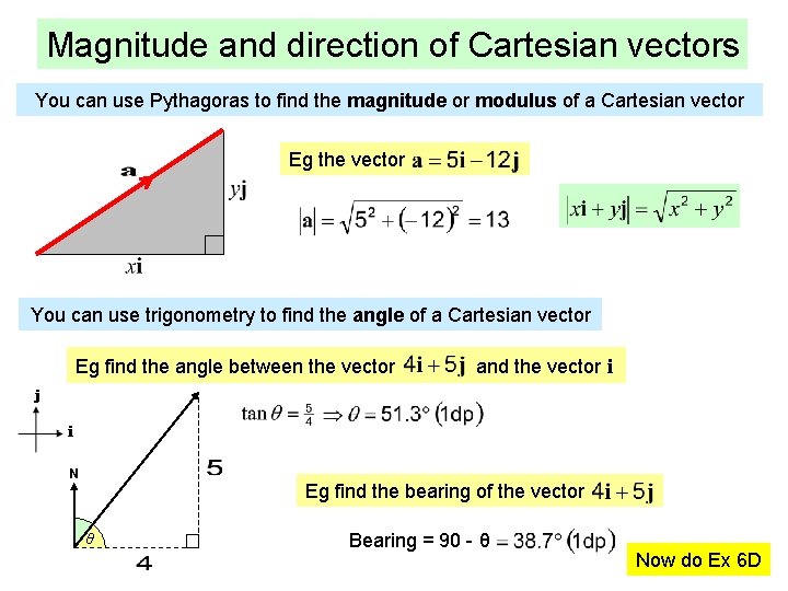 Magnitude and direction of Cartesian vectors You can use Pythagoras to find the magnitude