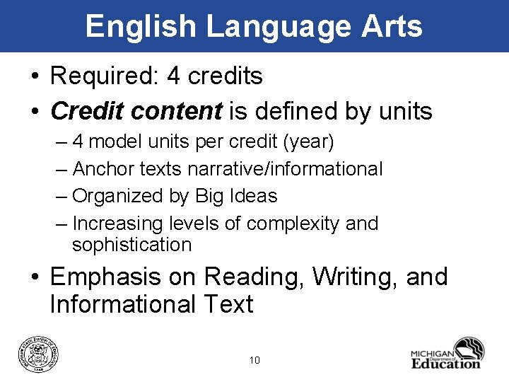 English Language Arts • Required: 4 credits • Credit content is defined by units